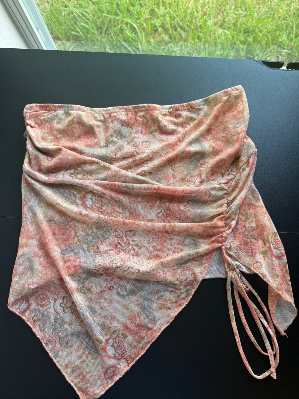 SEE YOU MONDAY Pink Floral Paisley Mesh Tube Top Strapless Bandeau Ruched XL